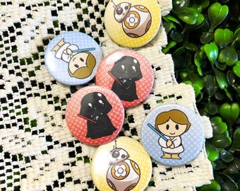 Star Wars Button Magnet Set - Refrigerator Magnet - Luke Skywalker - Darth Vader - BB8