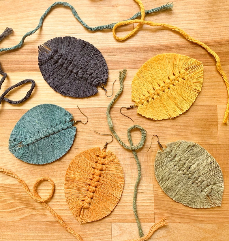 Macrame Feather Earrings Macrame Boho Earrings Bohemian Bridesmaid Gifts Leaf Earrings Feather Earrings Boho Spring Earrings