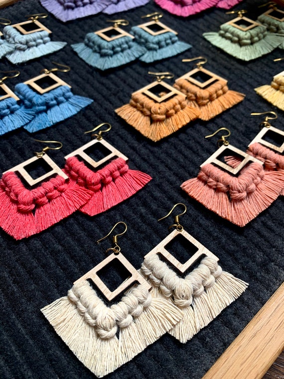 Wood cheap macrame earrings