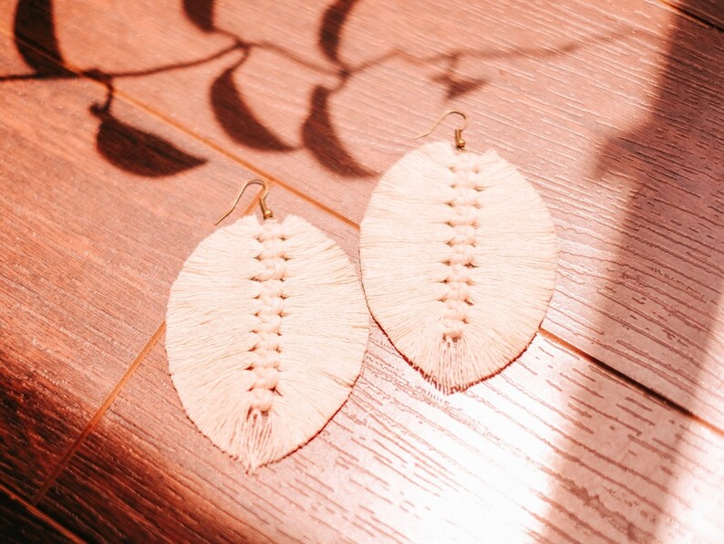 Macrame Feather Earrings Macrame Boho Earrings Bohemian Bridesmaid Gifts Leaf Earrings Feather Earrings Boho Spring Earrings