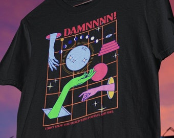 Funny Portal Graphic Tee, Retro Wave Design