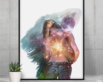 Mystical Healing Angel Illustration Art Print, Visionary Art, Healing The Wounded Wall Art, Zen Art, Angelic Painting Wall Décor