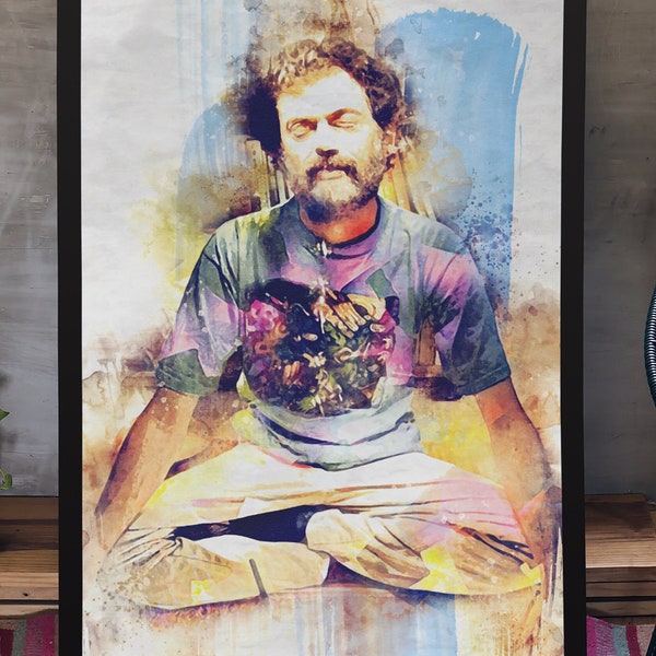 Terence McKenna Meditating Painting Art print, McKenna Fine Art, Psychedelic Explorer Poster, Mindful Yoga Mancave Wall Art