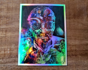 Stan Lee Holographic Sticker, Psychedelic Stickers, Unique Hologram Trippy Decal, Comic Book Fan Art Sticker, Nostalgia Superhero Decal