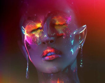 Neon Tears Art Print, Colorful Abstract Woman Digital Painting Wall Art