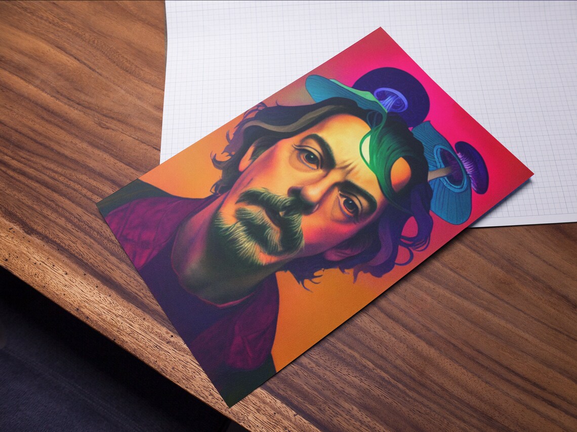 Alan Watts Mushroom Head Art Print Psychedelic Wall Art Etsy