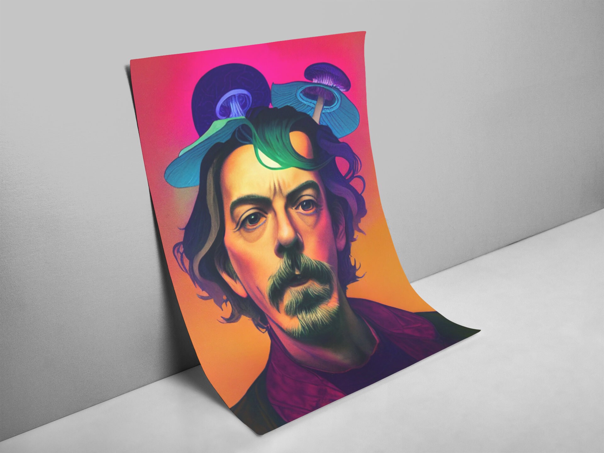 Alan Watts Mushroom Head Art Print Psychedelic Wall Art Etsy
