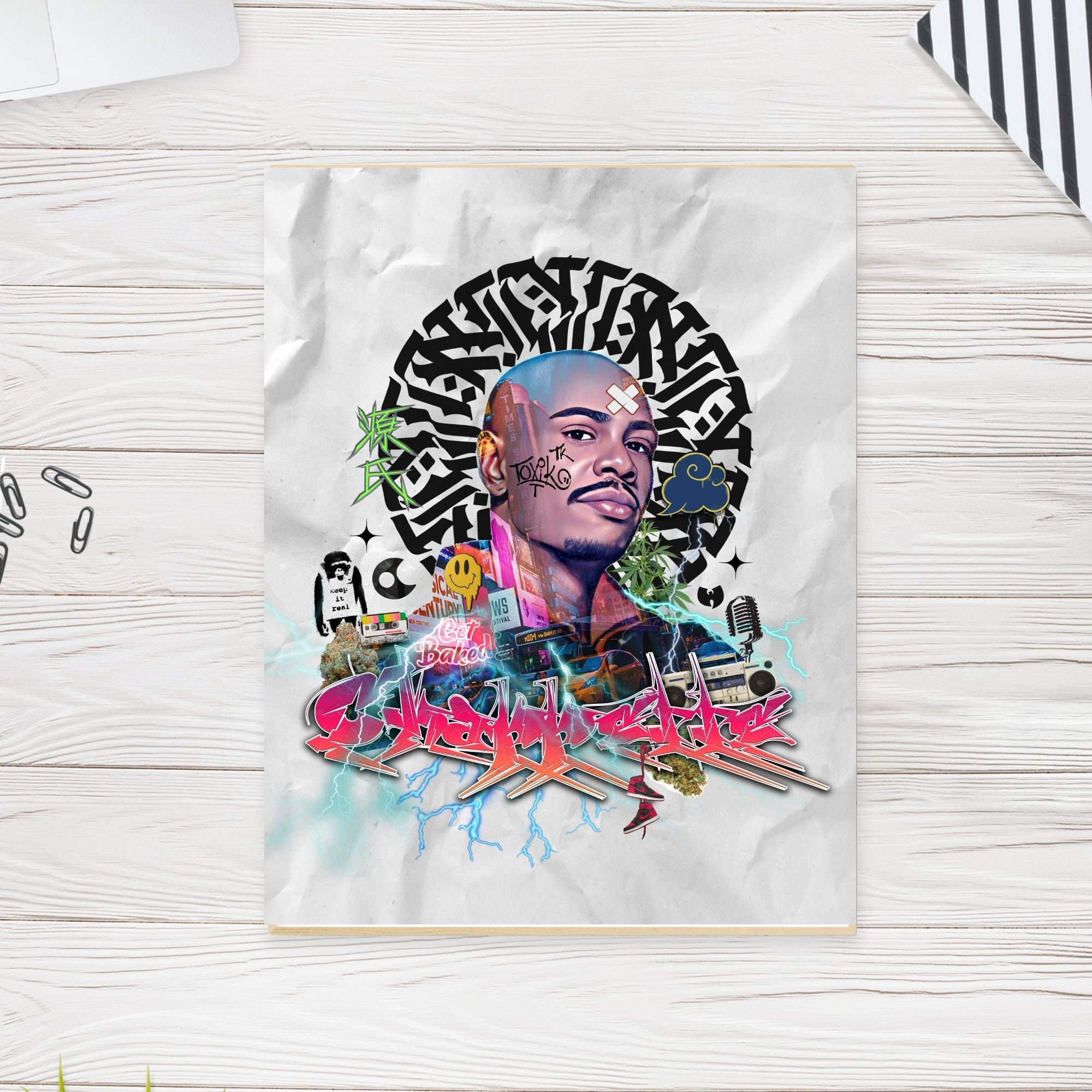 Dave Chappelle Street Art Print, Graffiti Style Wall Art, Surreal