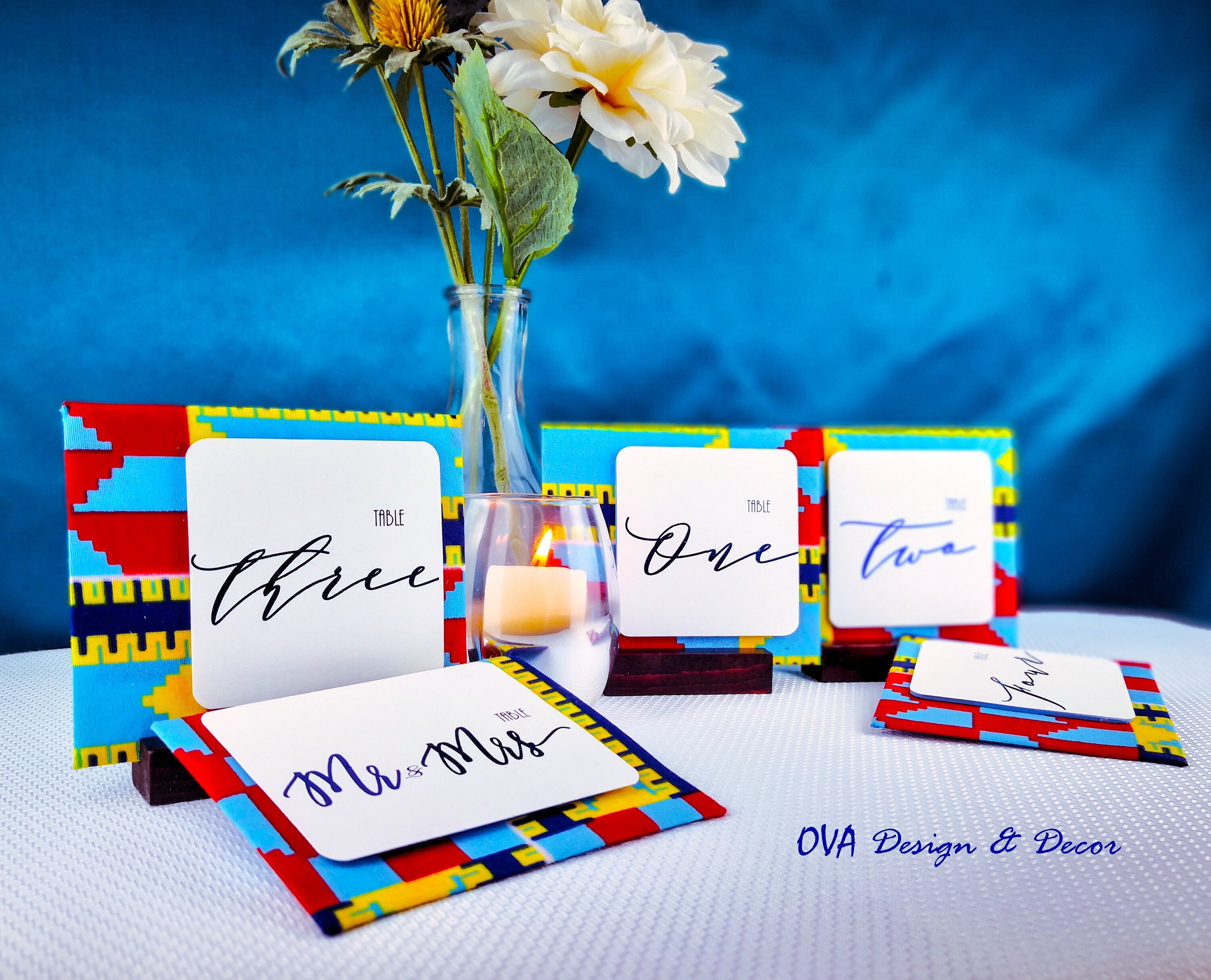 Table Numbers Table Number Holder Table Decoration Blue Kente