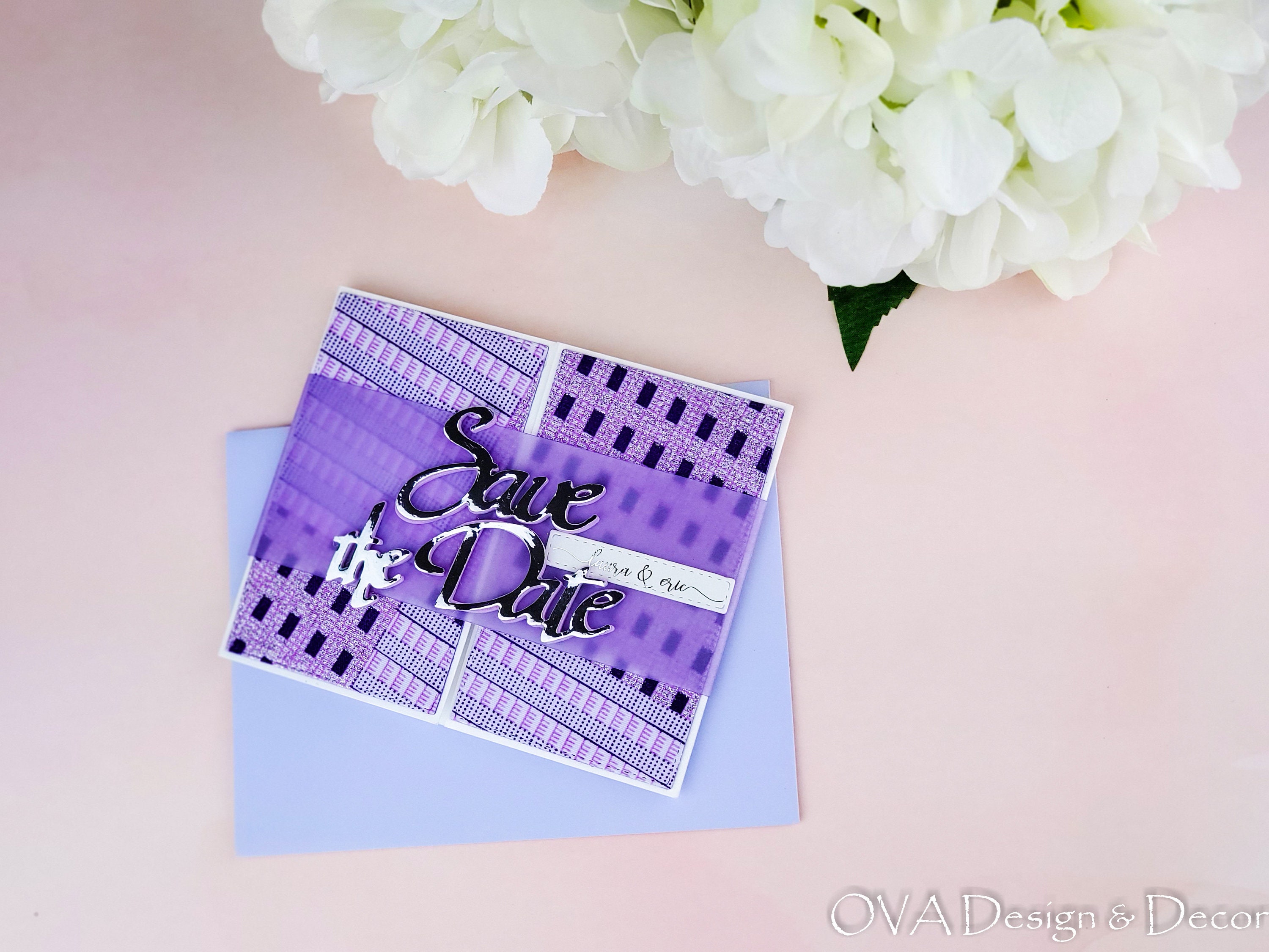 Save The Date Card African Fabric Invitation Card Purple Kente