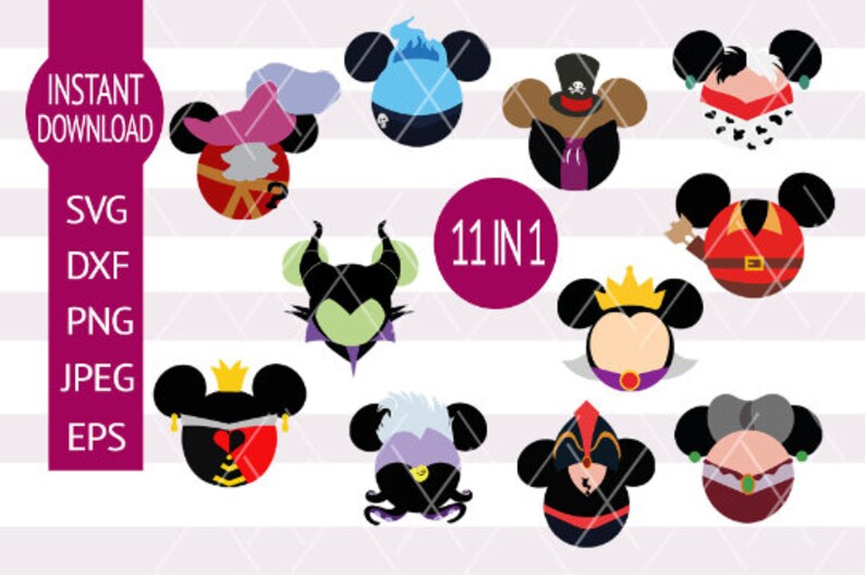 Mouse Shaped SVG Set | Villains Collection | Classic Villains | Digital Download Files | Custom | For Cricut, Silhouette | Character Ear Art 