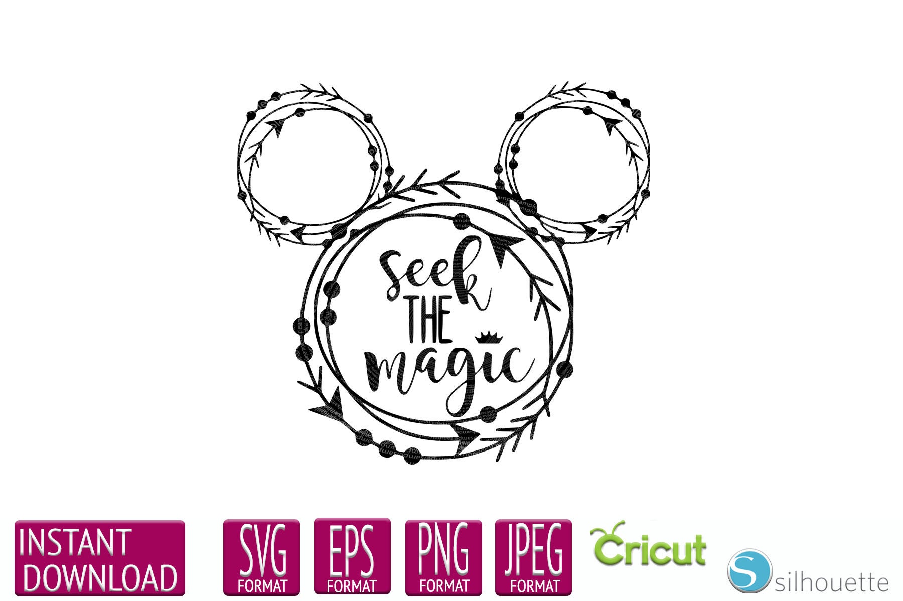 Download Disney Minnie Mouse Floral Wreath Set Svg Cute Digital Etsy