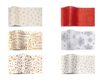 ShredAstic Luxury Christmas Gemstone Tissue Paper Sheets Giftwrap Gift Packaging Christmas, Star, Snowman, Snowflake, Gold, Red 50×75cm
