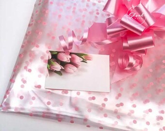 ShredAstic Pink Dot / pale pink pull bow Tulip Message Card  Hamper Floristry Giftwrap Cellophane Film