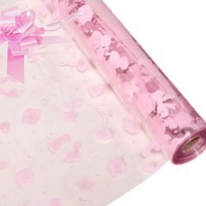 ShredAstic® Baby Girl Print Cellophane Wrap / Pink Pull bow New Baby Shower Hamper Gift Packaging 1-8m folded /10-20m rolled ‘on a roll’