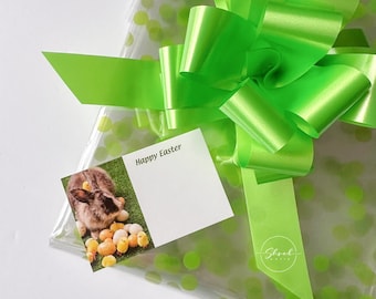 ShredAstic Easter Green Dot Cellophane Wrap Hamper Kit Floristry wrap lime pull bow Easter Message card