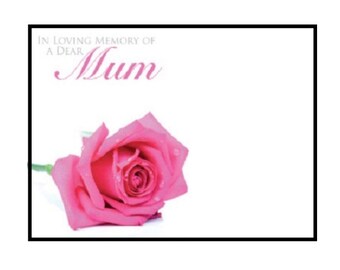 ShredAstic Mum loving memory Pink Rose Large Florist Funeral Memorial Message Cards with cello seal bag 9 x 12cm