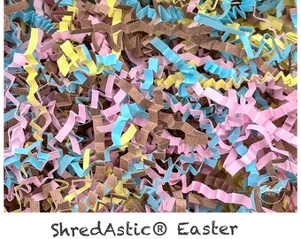 ShredAstic Shredded Paper Hamper Fill Easter Mix Kraft Pink Blue Yellow ZigZag Crinkle Cut - Gift Packaging Hamper Easter basket