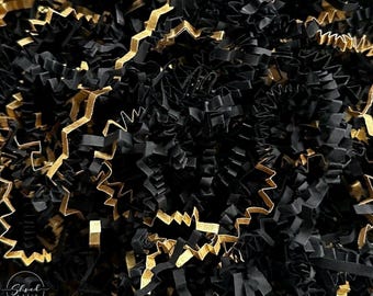 ShredAstic  Black & Gold Metallic zigzag crinkle cut Shredded Paper Mix - Gift Packaging Christmas Xmas