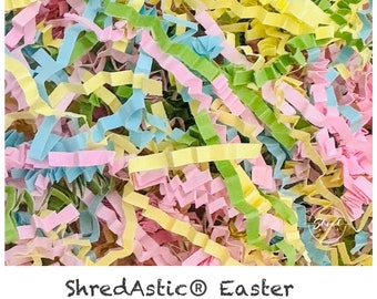 ShredAstic Shredded Paper Hamper Fill Easter Mix Green Pink Blue Yellow ZigZag Crinkle Cut - Gift Packaging Hamper Easter basket