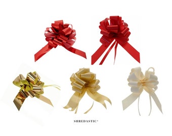 ShredAstic® Christmas Valentines Collection - Metallic Pull Bows Ivory, Gold Standard, Gold Metallic, Bold Red, Metallic Red