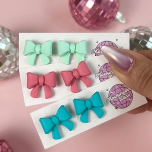 Pastel Bow Stud Earrings: Handmade Polymer Clay Kawaii Jewelry.