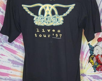 VINTAGE Aerosmith XL Nine Lives Concert Tour T Shirt GIANT 1997