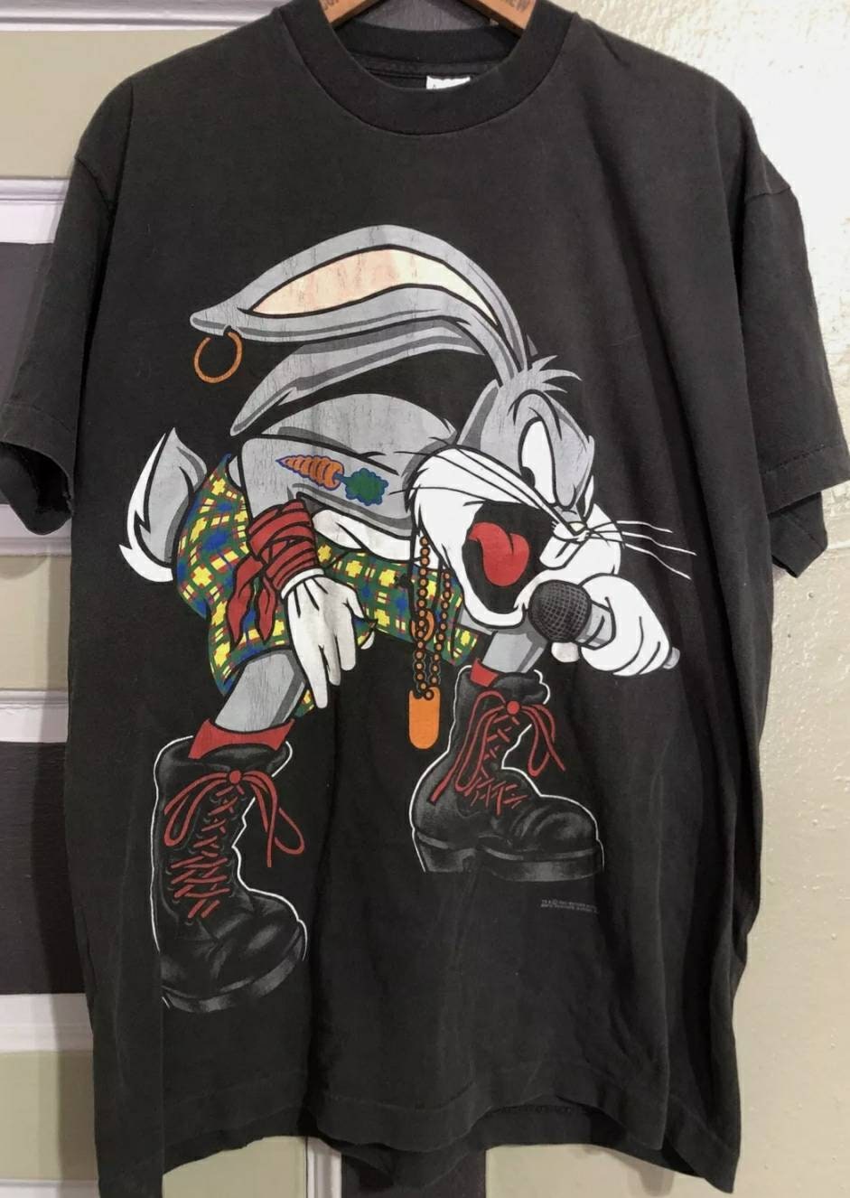 VINTAGE 1993 Bugs Bunny Axl Rose Guns N Roses Black XL Looney 