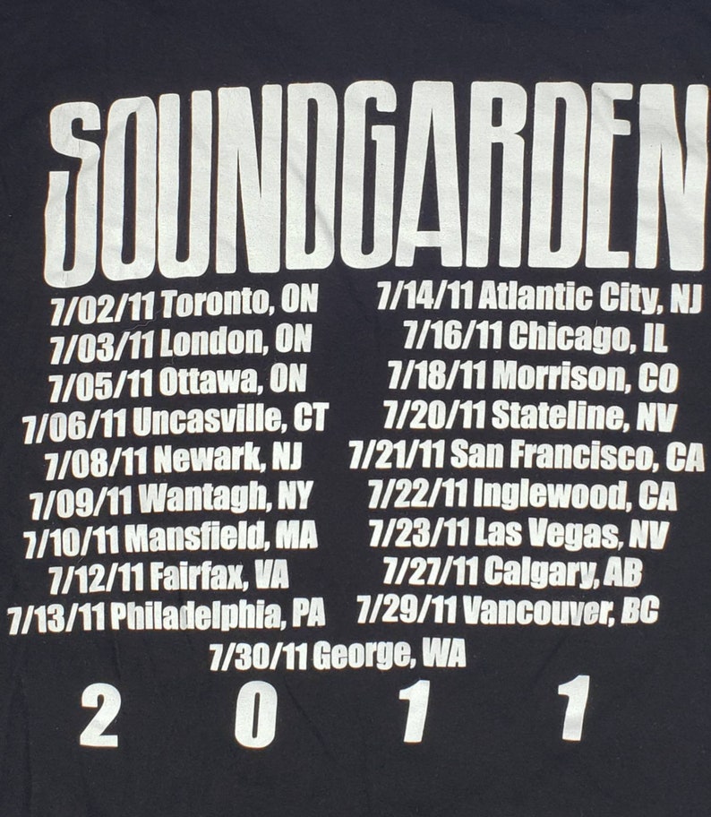Soundgarden Vintage Concert Tour T Shirt 2011