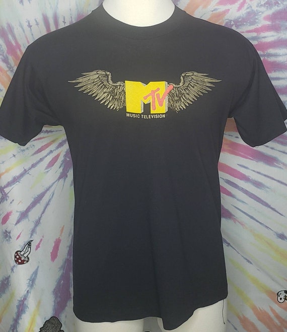 VINTAGE Rare MTV Wings LARGE Logo T Shirt 1991 - image 1