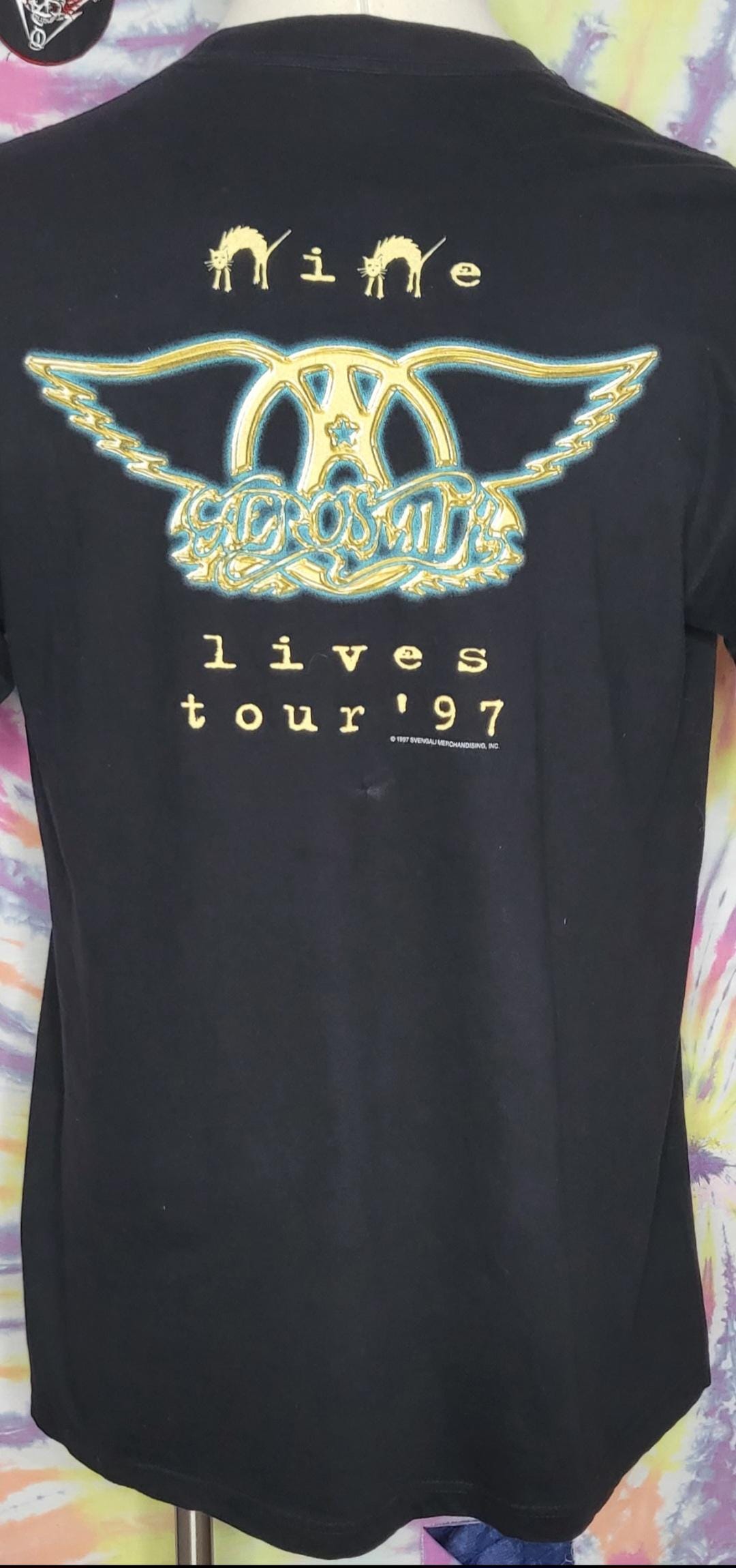 VINTAGE Aerosmith XL Nine Lives Concert Tour T Shirt GIANT 1997