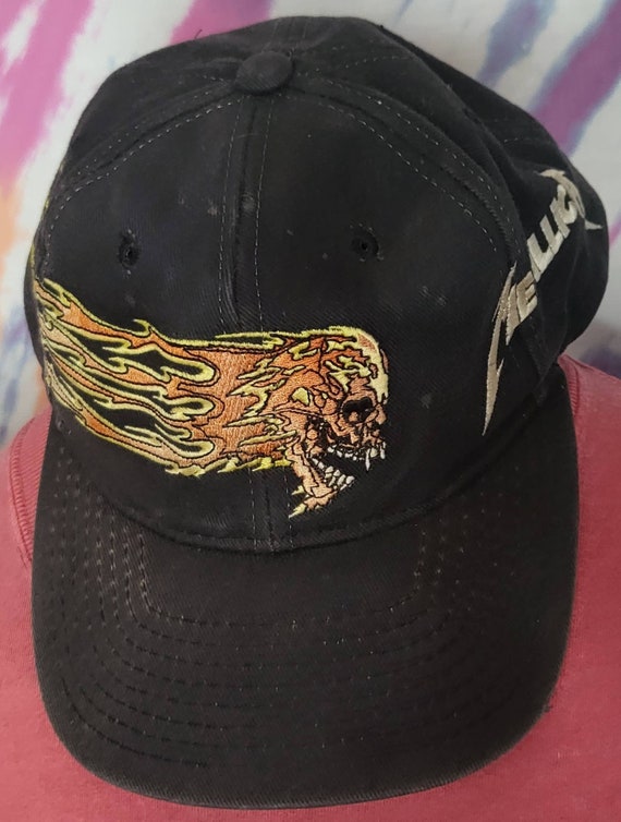 VINTAGE Metallica Flaming Skull Baseball Cap GIANT