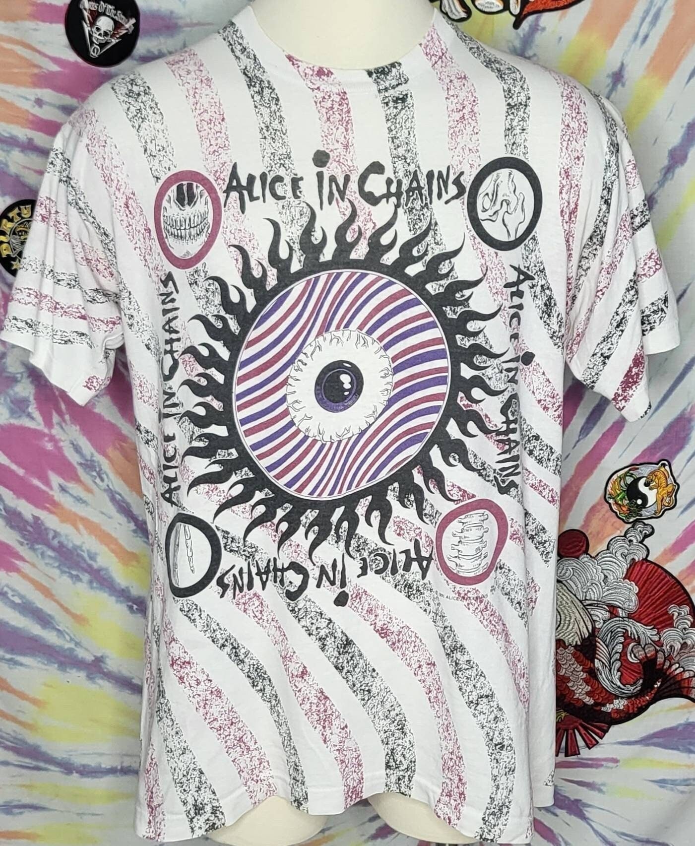 VINTAGE Alice in Chains 1991 XL Striped AOP T Shirt - Etsy