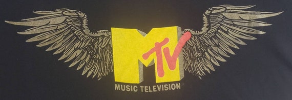 VINTAGE Rare MTV Wings LARGE Logo T Shirt 1991 - image 4