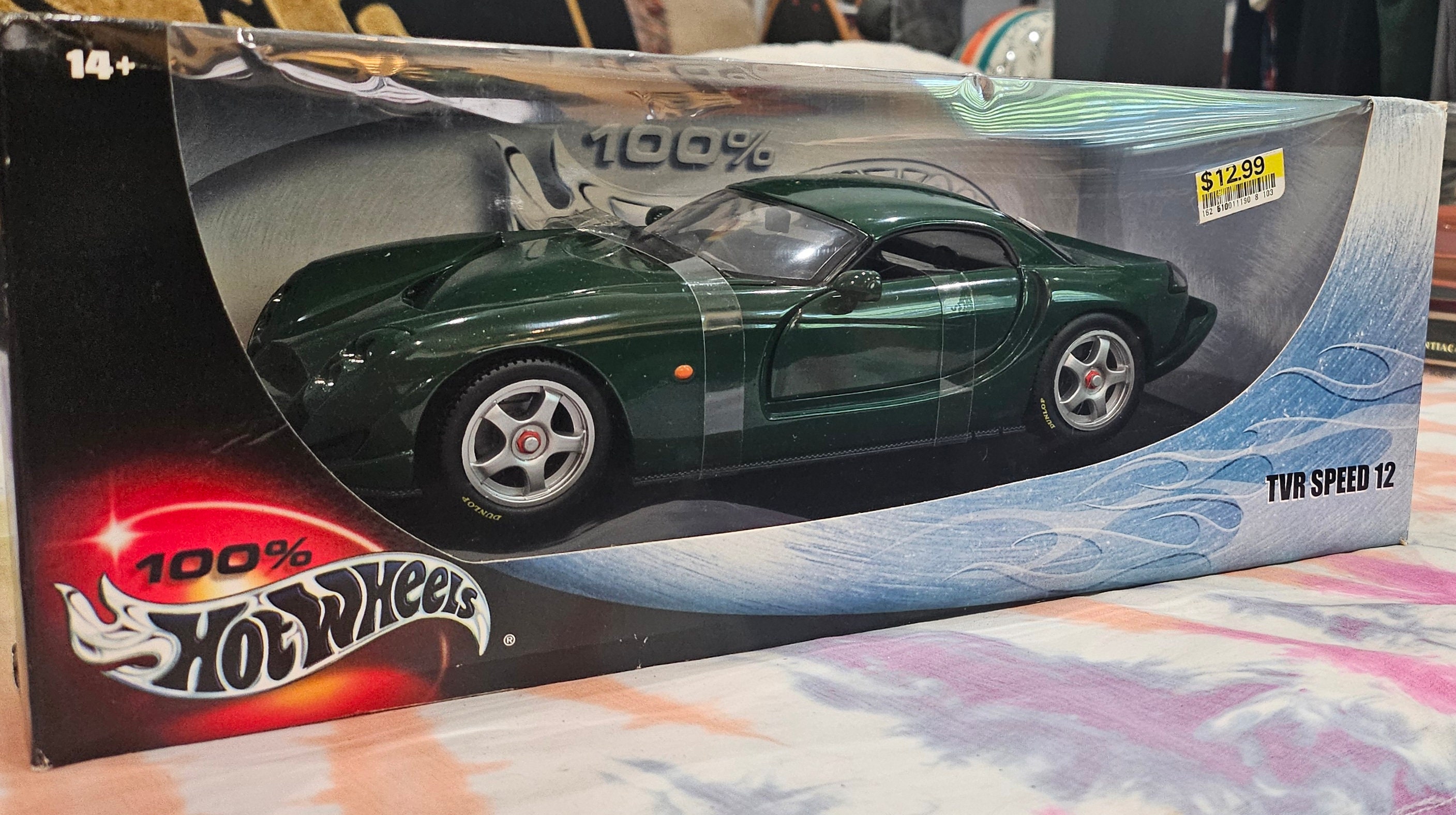 Vintage 100% HOT WHEELS Green TVR Speed 12 1:18 Die Cast Mattel