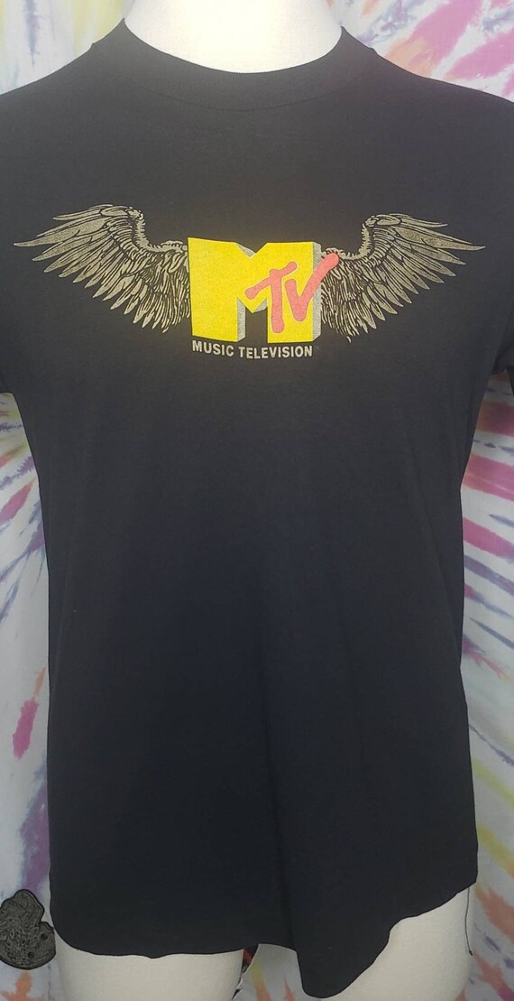 VINTAGE Rare MTV Wings LARGE Logo T Shirt 1991 - image 3