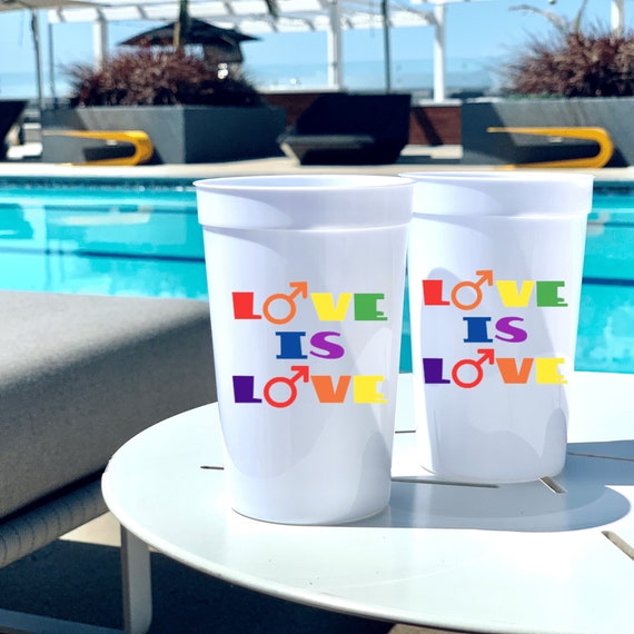 Love is Love, Pride Plastic Cups, Personalized Plastic Cup Tumblers,  Stadium Cup, Reusable Solo Cup White, LGBTQ Pride Month Cups, 16 Oz. 