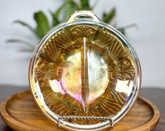 ヴィンテージ インディアナ グラス社 虹色ゴールド カーニバルガラス