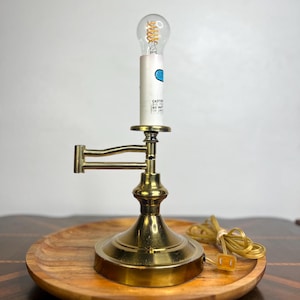 Vintage Brass Swing Arm Table Lamp: Mid Century Adjustable Lighting
