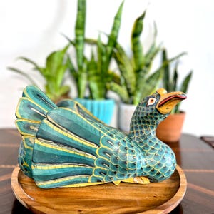 Vintage Hand-Painted Wooden Duck Figurine – 12” Long Folk Art Bird – Rustic Waterfowl Hunting Cabin or Lakeside Lodge Décor - Cottage Core