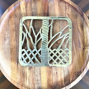 Vintage Brass Trivet Pot Holder – 6.5” x 7”