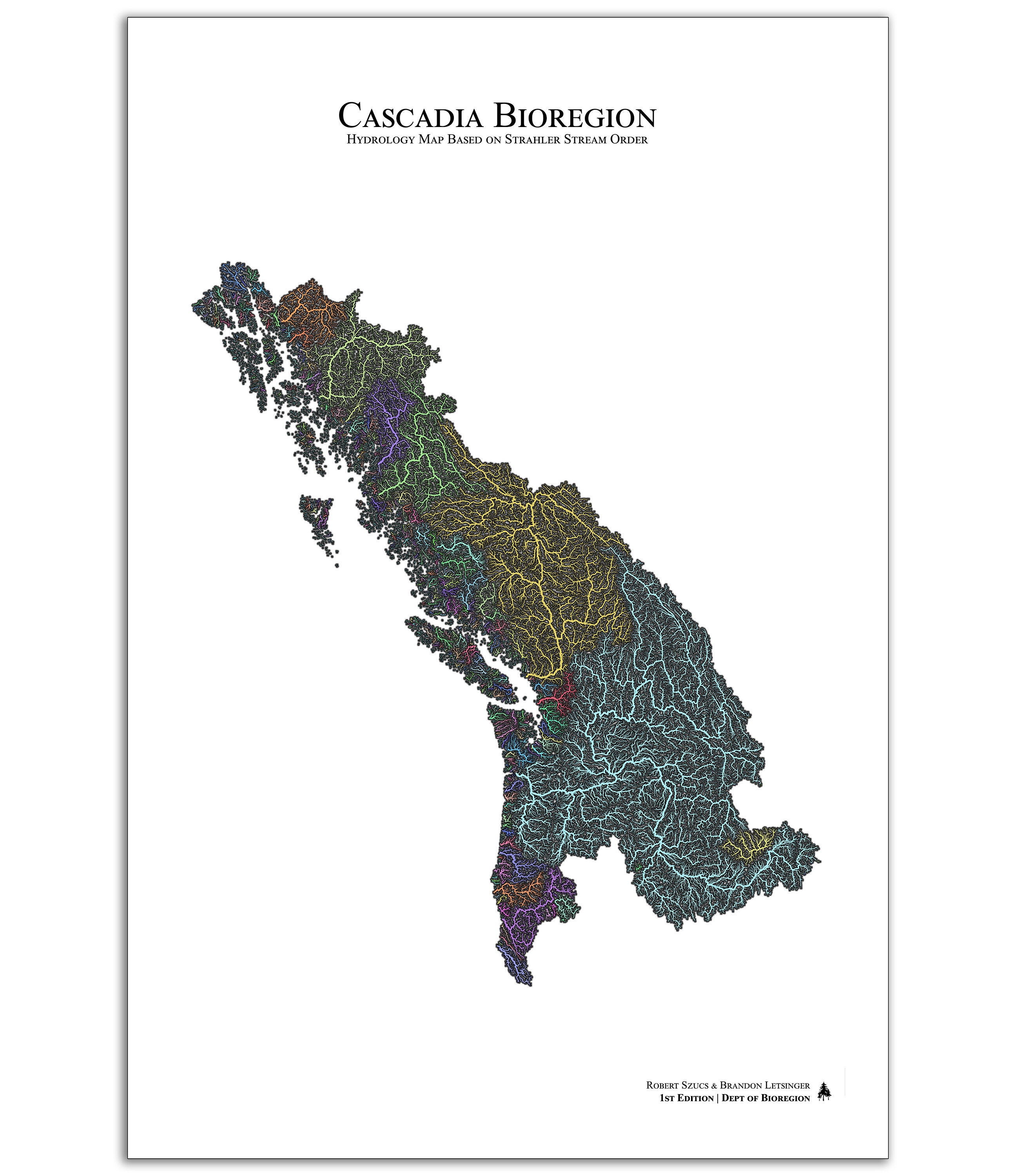 Hydrological Map Of North America Cascadia Hydrology & Bioregion Map Full Color | Etsy Uk