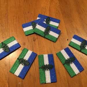 May include: Eight embroidered patches featuring the flag of the state of Washington. The flag is green, white, and blue with a green evergreen tree in the center.