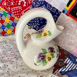 Honey Pitcher Pourer Vintage Violets Pansies Pottery Bees Bee Lover Pottery Ceramic Art