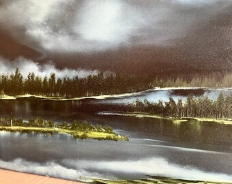 Moody Night Forest Painting on Canvas, Full Moon Art (15x20)