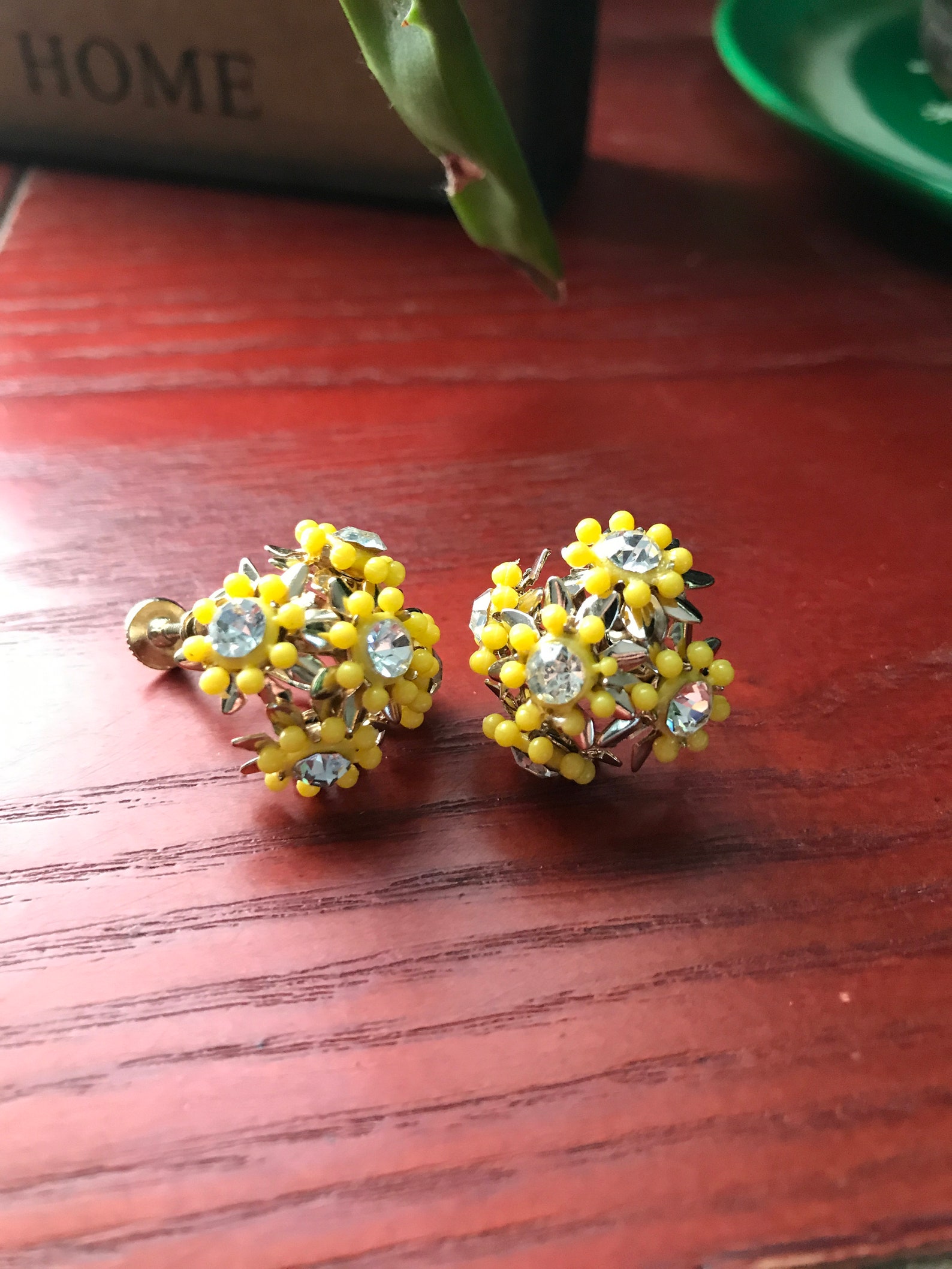 Yellow Flower Earrings Vintage Earrings Floral Screw Back Costume Jewelry Pin up Rockabilly Etsy