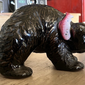 Black Bear Figurine Bear Sculpture Fishing Bear Animal Figurine Alaska Salmon Spawning