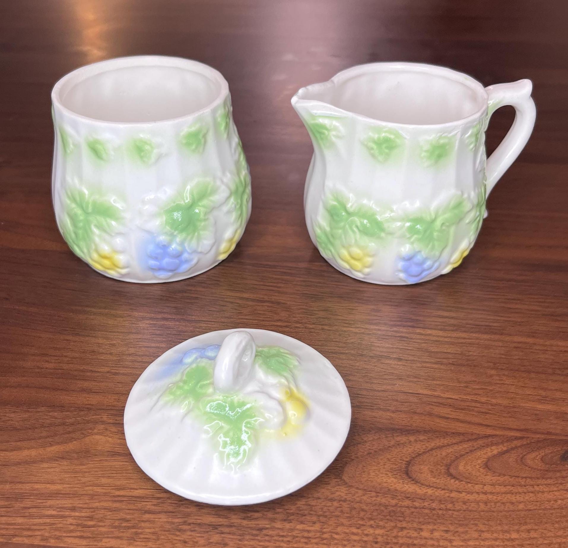 Creamer and Sugar Set Grape Decor Kitchen Decor Coffee Accessories Cottage Couture Shabby Chic
