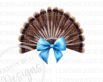 Blue Bow Turkey Tail PNG: Boy Turkey Clipart (Digital Download)