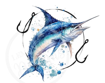 Marlín de agua salada PNG: Arte de pesca, diseño de sublimación (descarga digital)